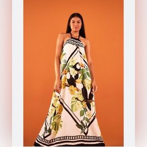 FARM Rio White Tropical Toucan Halter Maxi Dress